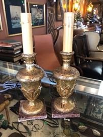 Pair of vintage gilt wood urn lights