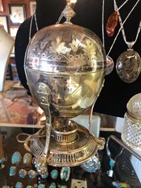 19th century English Silver Plate Egg Coddler with insert and burner. 