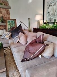 Modern L Shaped Sofa Chanelle Light Taupe Fabric