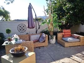 3 Piece Rattan Outdoor Patio Set and an Umbrella