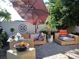 3 Piece Rattan Outdoor Patio Set and an Umbrella
