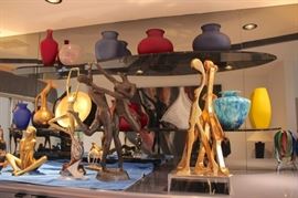 Sculpture and Assorted Vases in Assorted Colors