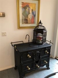 French Stove and Decorative Cage and Print