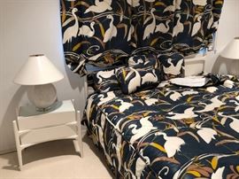 Pair of Modern Nightstands and Lamps with Bed