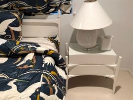 Pair of Modern Nightstands and Lamps with Bed