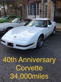 Corvette: 40th Anniversary, 34,000 miles, Mint. White on White  New Battery, New Tires, Mint Condition inside and out ...well loved! Always garaged