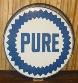 6' Porcelain Double Sided PURE Sign w/Cast Iron Bracket Ring