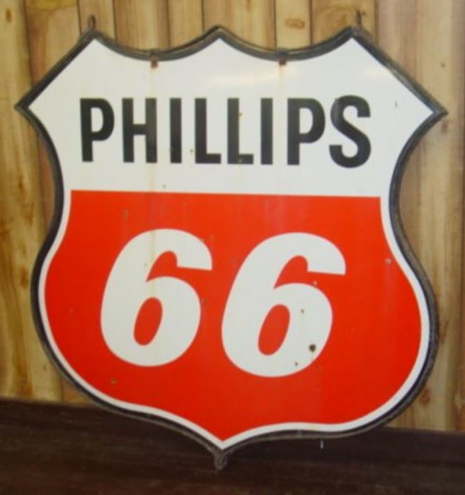 1959 - 47" Porcelain Double Sided Phillips 66 Sign w/Iron Bracket
