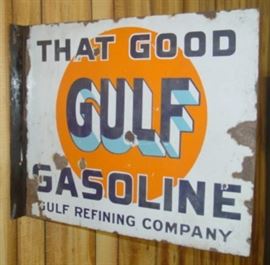 1940's Porcelain Gulf Gasoline Flange Sign