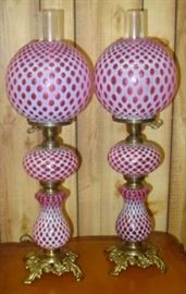 Pair of Fenton Cranberry Glass Electric Lamps