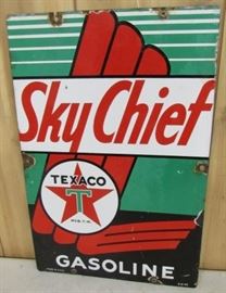 12" x 18" - 1945 Porcelain Sky Chief Texaco Sign