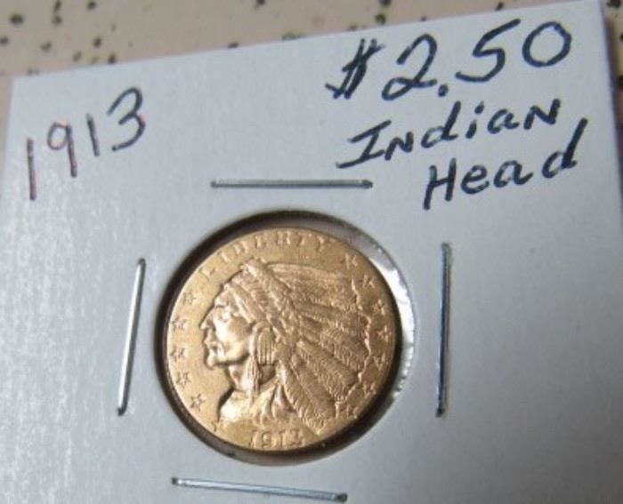 1913 Gold $2.50 Indian Head Coin