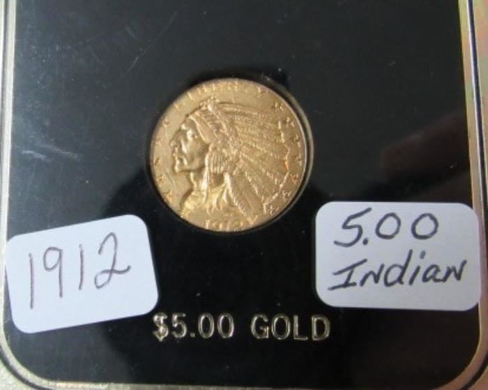 1912 Gold $5.00 Indian Head Coin