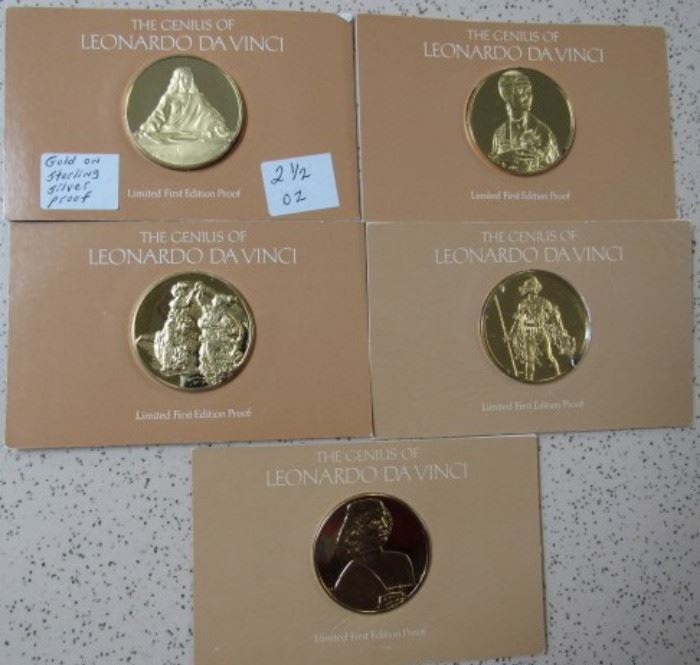 The Genius Of Leonardo DA VINCI Gold on Sterling Silver Proofs - Each Proof is 2 1/2 oz Silver