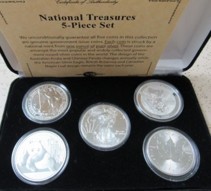 National Treasures 5 piece Coin Set - Each Coin is 1 oz of Silver