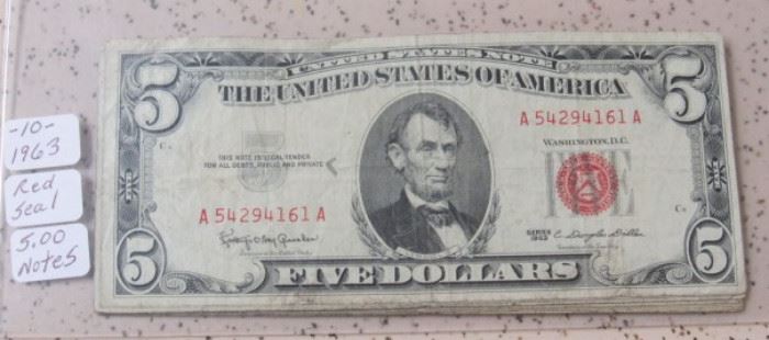 10 - 1963 Red Seal $5.00 Notes