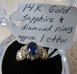 14K Gold, Sapphire & Diamond Ring - Approx. 1 cttw of Diamonds