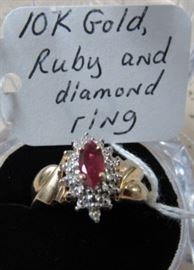 10K Gold, Ruby & Diamond Ring