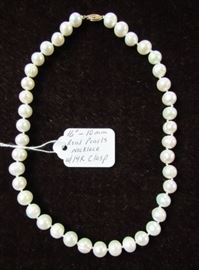 16" - 10 mm Real Pearl Necklace w/14K Gold Clasp
