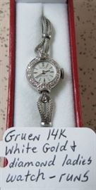 Gruen 14K White Gold & Diamond Ladies Watch - Runs