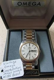 Vintage Omega Constellation Mans Watch w/18K Gold Bezel - Original Band & Box - Runs