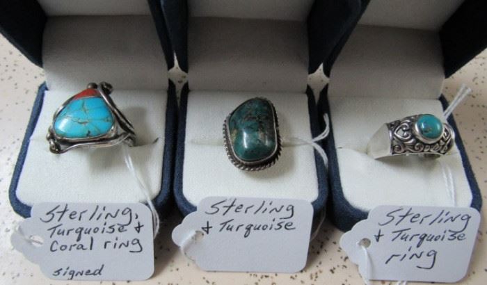 Sterling & Turquoise Rings (Lots More Sterling Rings Not Pictured)