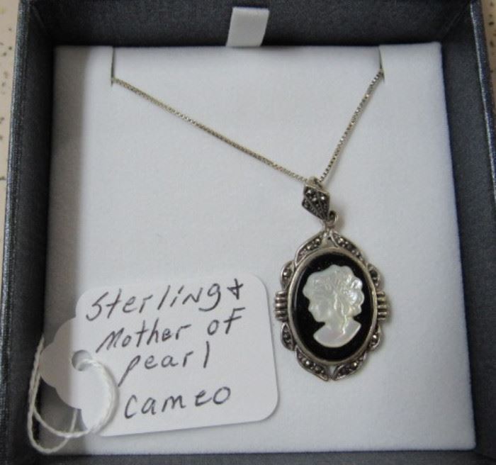 Sterling & Mother of Pearl Cameo Necklace