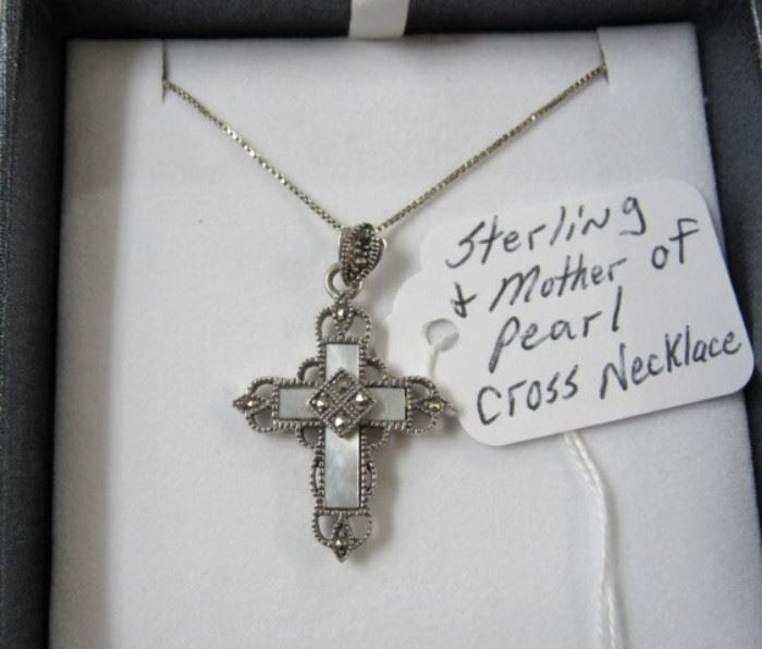 Sterling & Mother of Pearl Cross Necklace