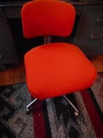 Mid Century Orange Desk Chair/Wheels