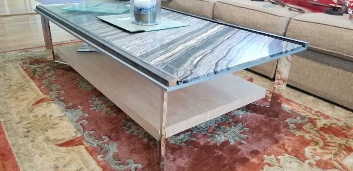 Modern Metal and Marble Coffee Table