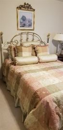 Metal/Brass Bed and Comforter Set with Six Pillows