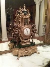 Italian Renaissance Style Bronze & Marble Mantle Clock