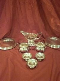 Sterling Plates, Gravy Boat, Creamer and Sugar