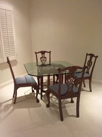 Glass Top Breakfast Table with 4 Chippendale Style Side Chairs