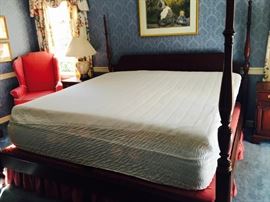 Henkel Harris cherry, king size four poster bed, tall and long dresser and  two side tables with drawer and cabinets