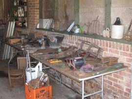 Variety of old tools and items in garage