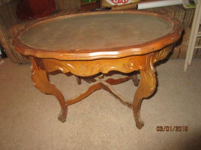 Antique carved table with removable glass top