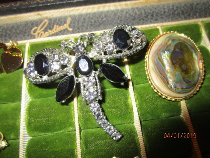 Rhinestone and onyx pin/brooch