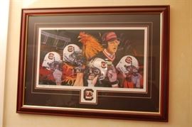 Very nicely framed print of Carolina Gamecocks during the time of Lou Holtz, football coach