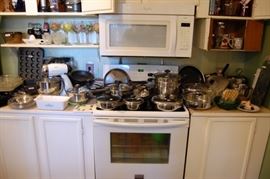 Tons of pots, pans, kitchenware; appliances