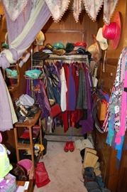Lots of clothing, purses, shoes in good condition and many Red Hat accessories including hats/jewelry, etc.