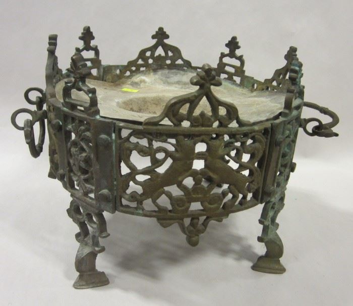 Moorish style reticulated brass plant holder stand. 