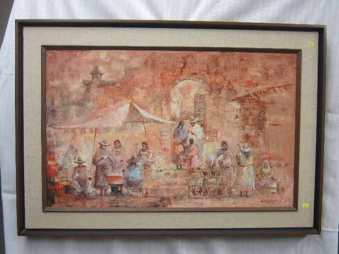 Antonio Vazquez Parra (20th c, Mexican): painting of a street market scene
