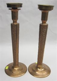 Arts & Crafts solid bronze candlesticks