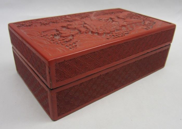 Chinese carved cinnabar box red lacquer