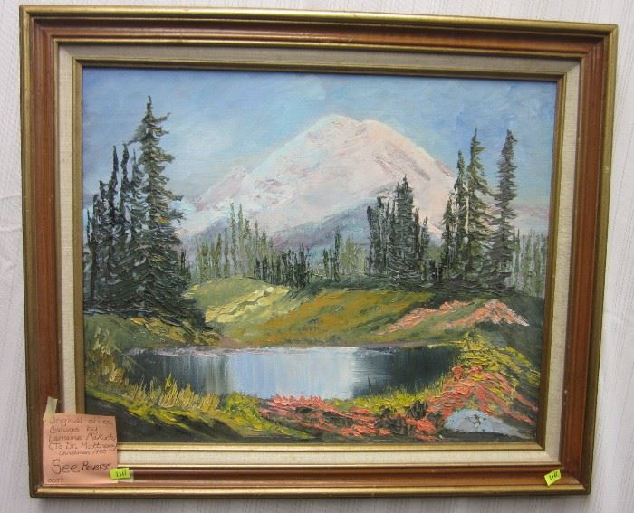 Knife work oil on canvas of Mt Rainier by Larraine Makuch