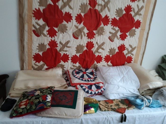 Vintage quilt and linens