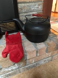 Large black cast iron kettle