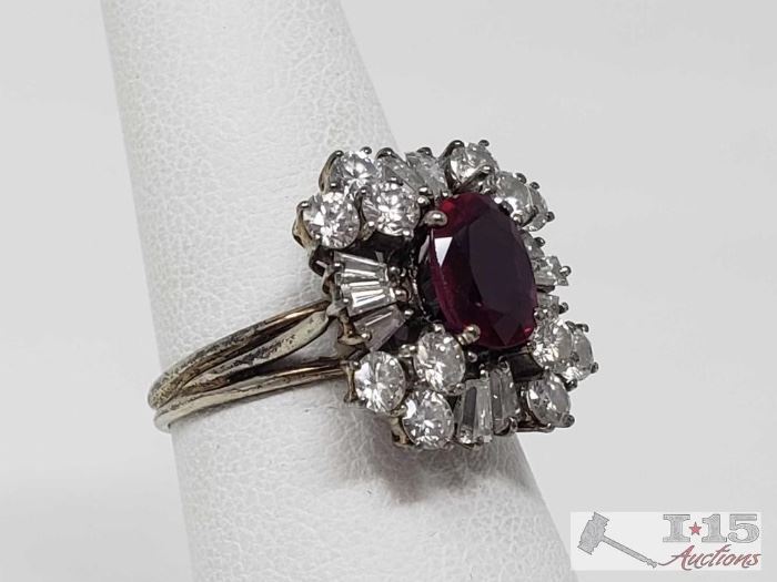14k Ring with 1.5 ct Ruby and 12 Accent Diamonds 4.6g, Size 6.5 Appraised Value $5,500
