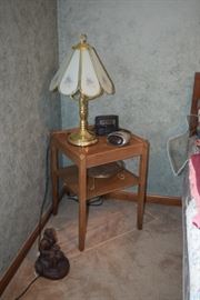 Wooden Side Table and Lamp